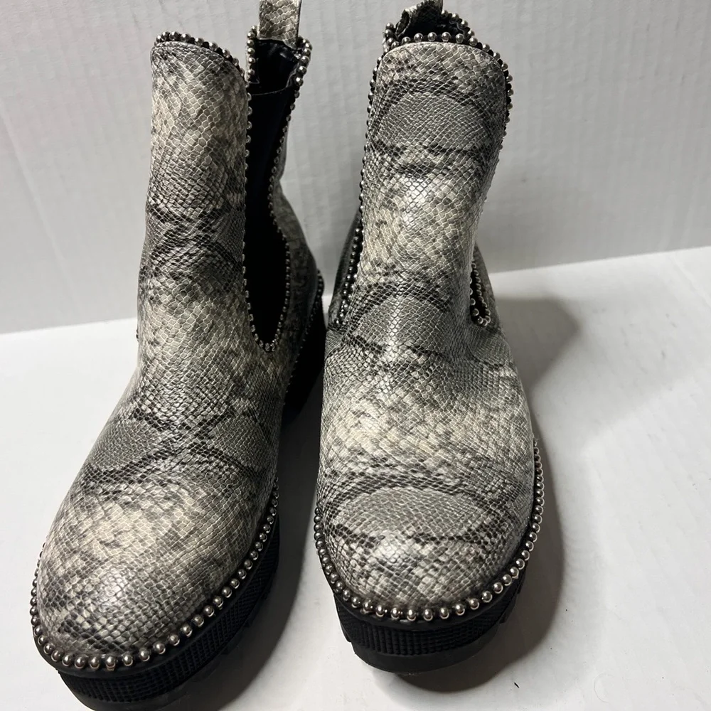 Studded Snake-Print Chelsea Boot - Gray
